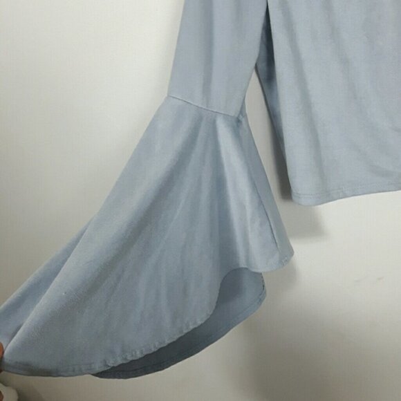 Blue Bell Sleeve Suede Off Shoulder Top b17 - Picture 5 of 5